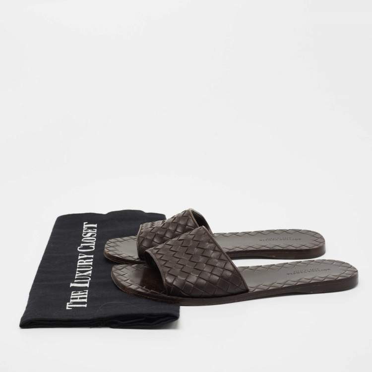 Pre Owned Bottega Veneta Dark Brown Intrecciato Leather Ravello Sandals Size 36