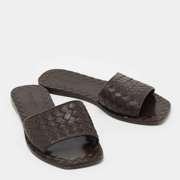 Pre Owned Bottega Veneta Dark Brown Intrecciato Leather Ravello Sandals Size 36
