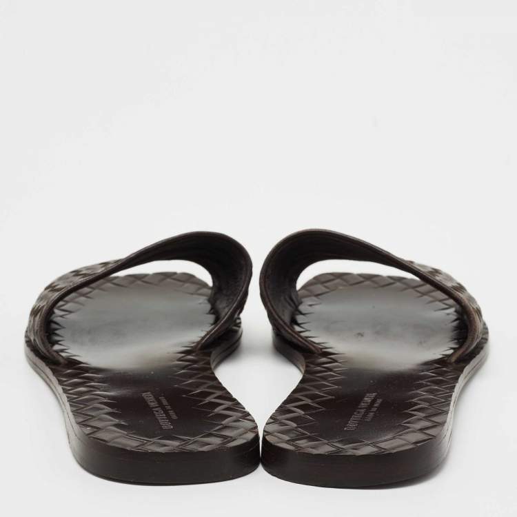 Pre Owned Bottega Veneta Dark Brown Intrecciato Leather Ravello Sandals Size 36