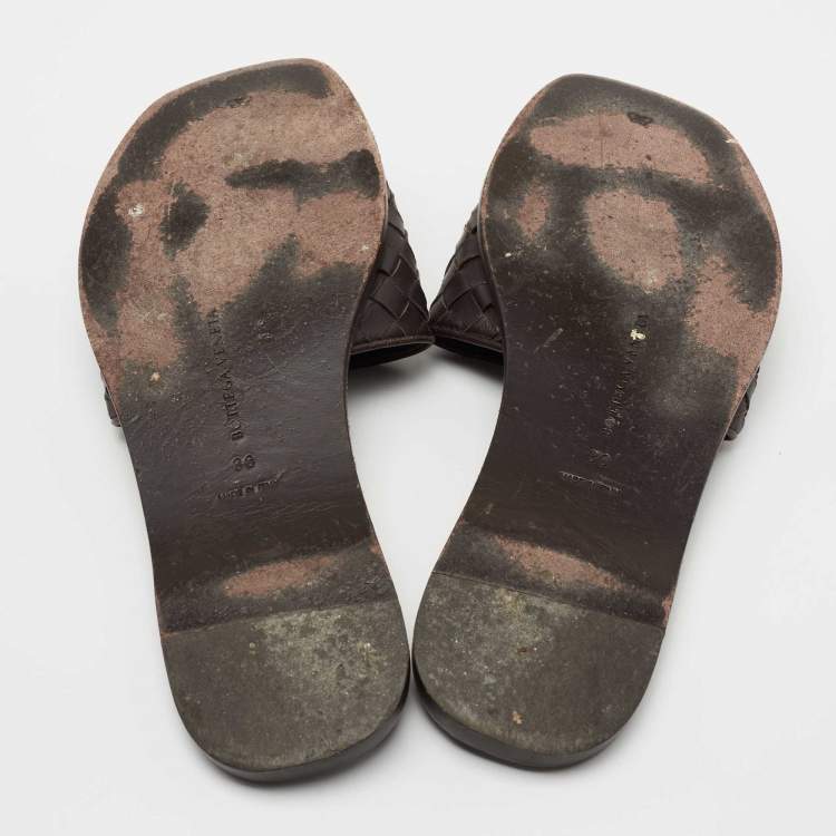 Pre Owned Bottega Veneta Dark Brown Intrecciato Leather Ravello Sandals Size 36