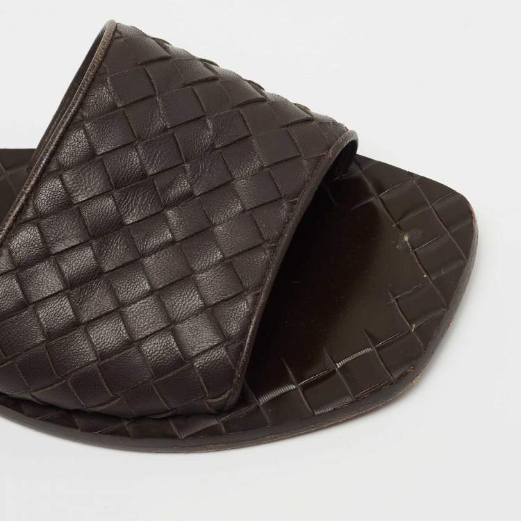 Pre Owned Bottega Veneta Dark Brown Intrecciato Leather Ravello Sandals Size 36