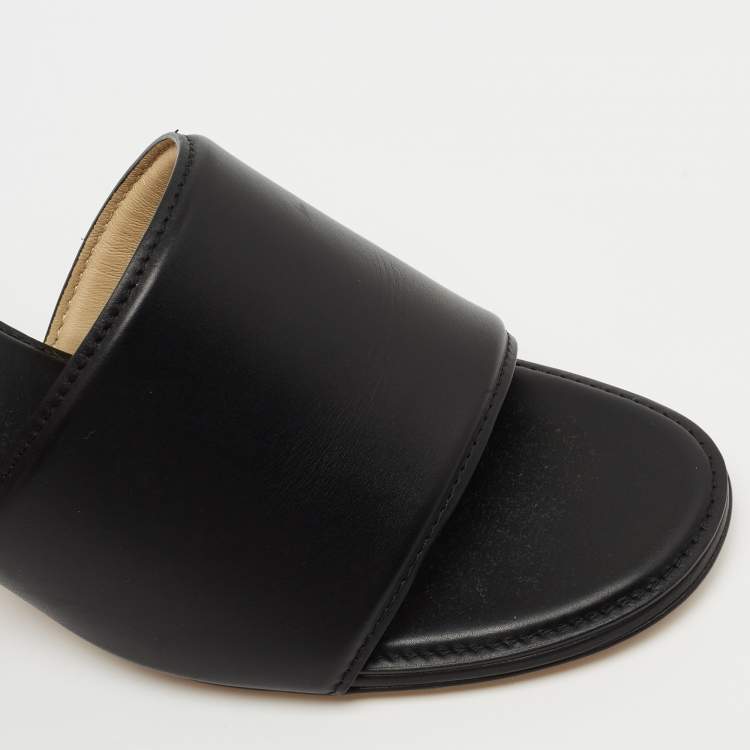 Pre Owned Bottega Veneta Black Leather Block Heel Sandals Size 38