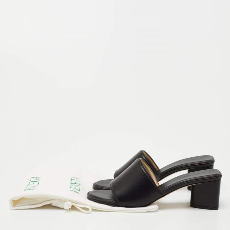 Pre Owned Bottega Veneta Black Leather Block Heel Sandals Size 38