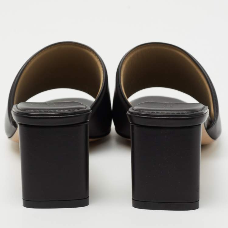 Pre Owned Bottega Veneta Black Leather Block Heel Sandals Size 38