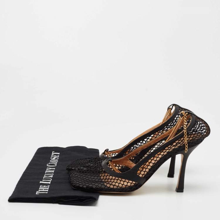 Pre Owned Bottega Veneta Black Mesh Stretch Pumps Size 38.5