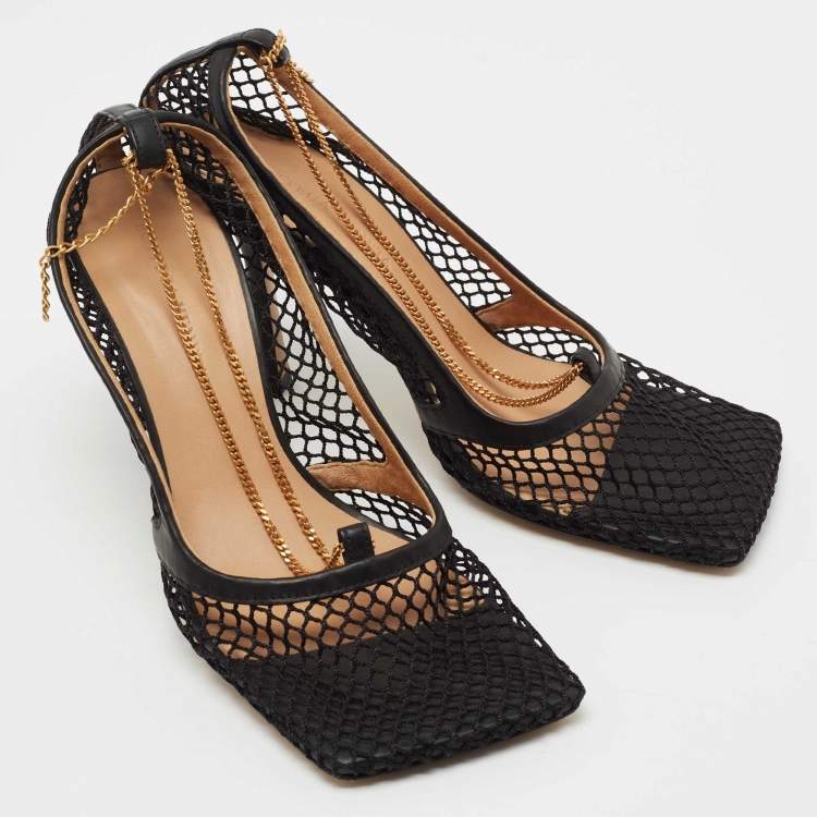 Pre Owned Bottega Veneta Black Mesh Stretch Pumps Size 38.5