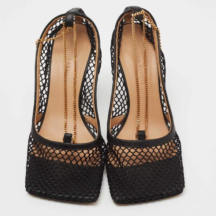 Pre Owned Bottega Veneta Black Mesh Stretch Pumps Size 38.5