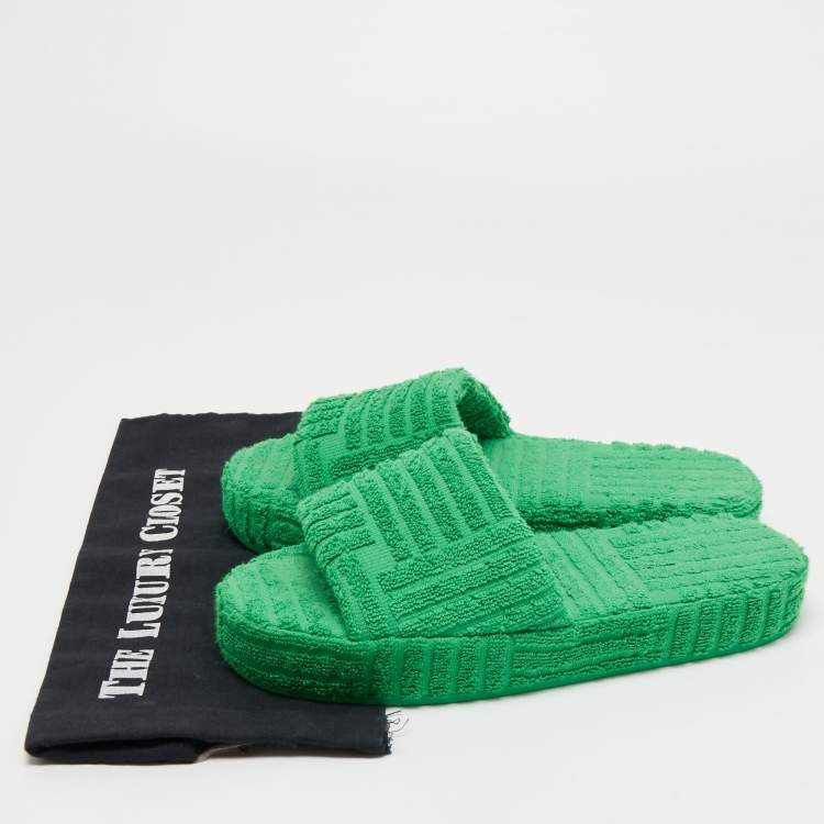 Pre Owned Bottega Veneta Green Cotton Fabric Resort Sponge Platform Slides Size 39