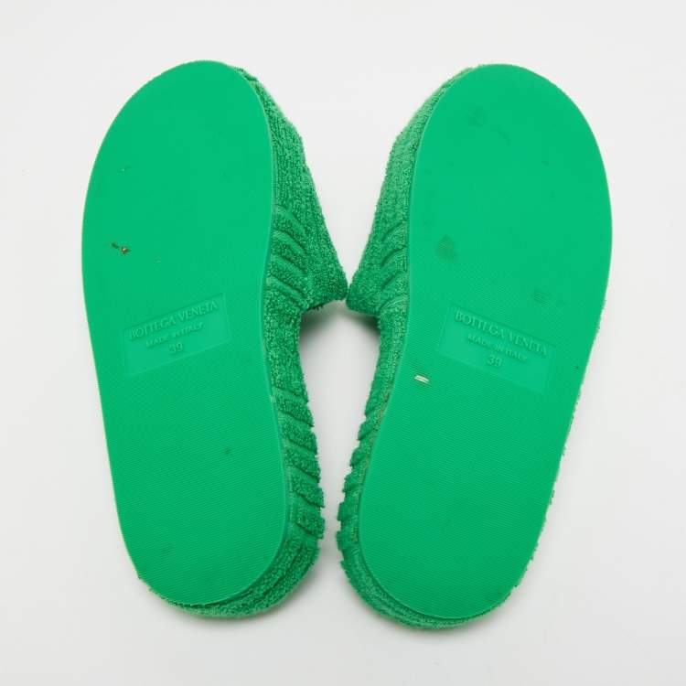 Pre Owned Bottega Veneta Green Cotton Fabric Resort Sponge Platform Slides Size 39