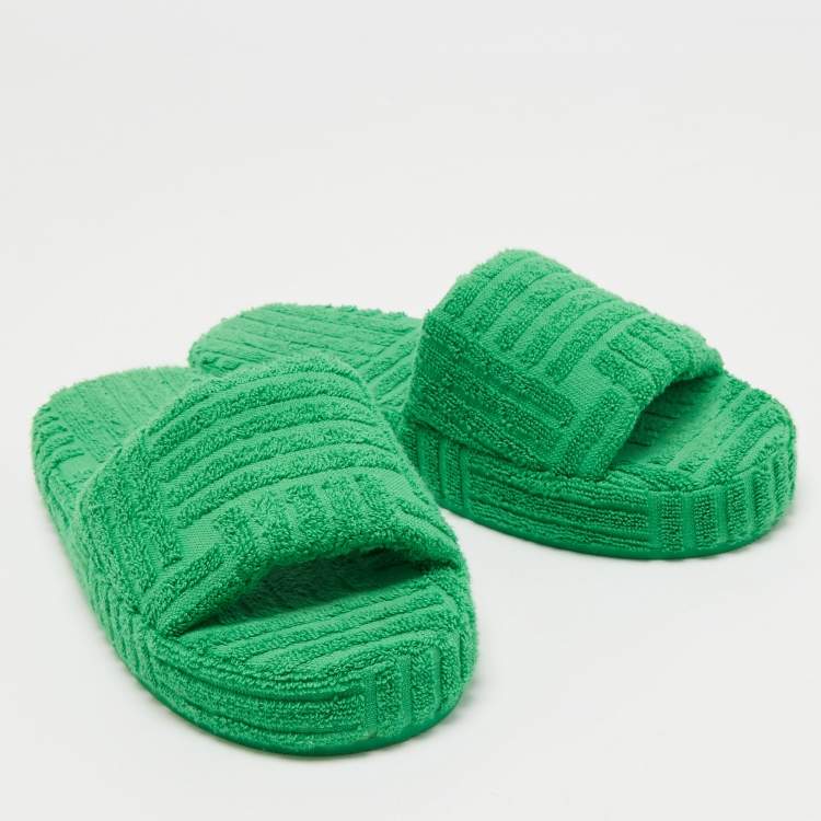 Pre Owned Bottega Veneta Green Cotton Fabric Resort Sponge Platform Slides Size 39