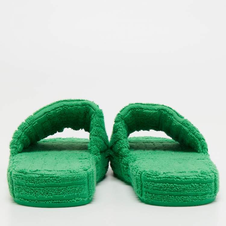 Pre Owned Bottega Veneta Green Cotton Fabric Resort Sponge Platform Slides Size 39