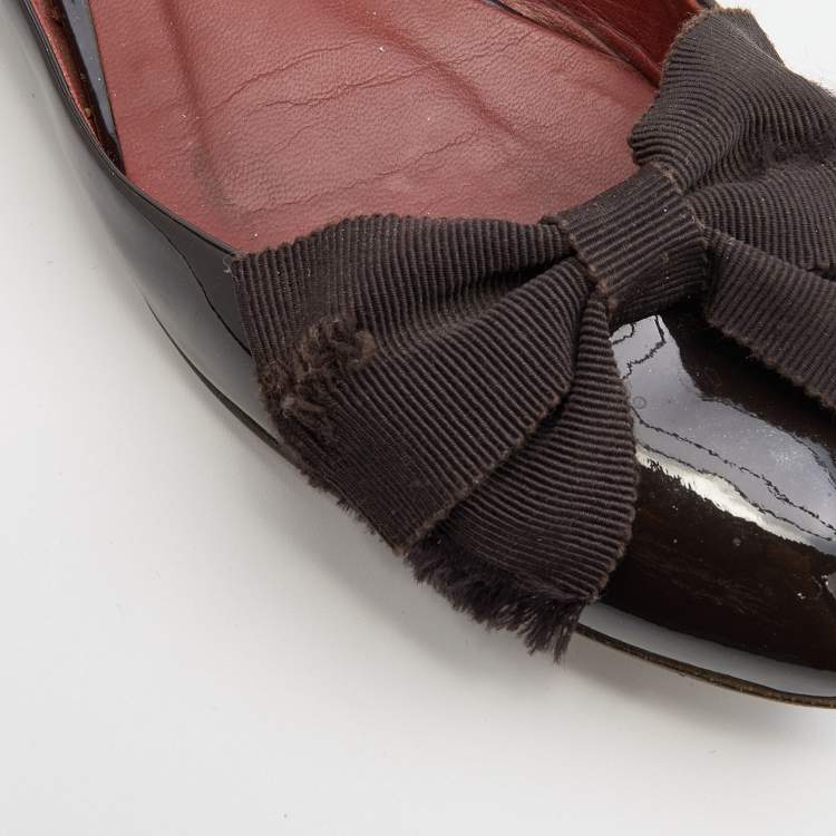 Pre Owned Bottega Veneta Brown Patent Leather Bow D'orsay Ballet Flats Size 36.5