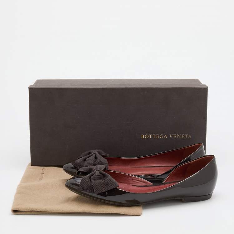 Pre Owned Bottega Veneta Brown Patent Leather Bow D'orsay Ballet Flats Size 36.5