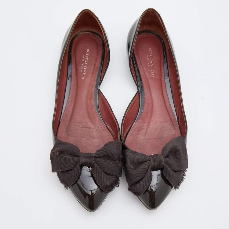 Pre Owned Bottega Veneta Brown Patent Leather Bow D'orsay Ballet Flats Size 36.5