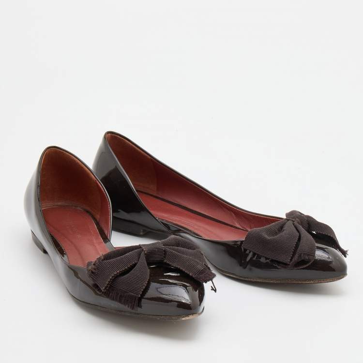 Pre Owned Bottega Veneta Brown Patent Leather Bow D'orsay Ballet Flats Size 36.5