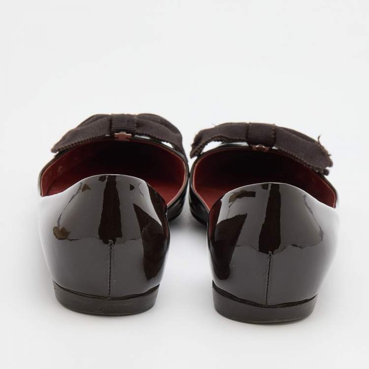 Pre Owned Bottega Veneta Brown Patent Leather Bow D'orsay Ballet Flats Size 36.5