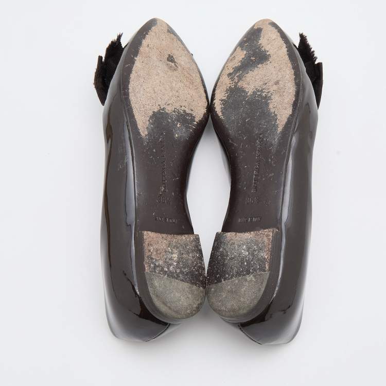 Pre Owned Bottega Veneta Brown Patent Leather Bow D'orsay Ballet Flats Size 36.5