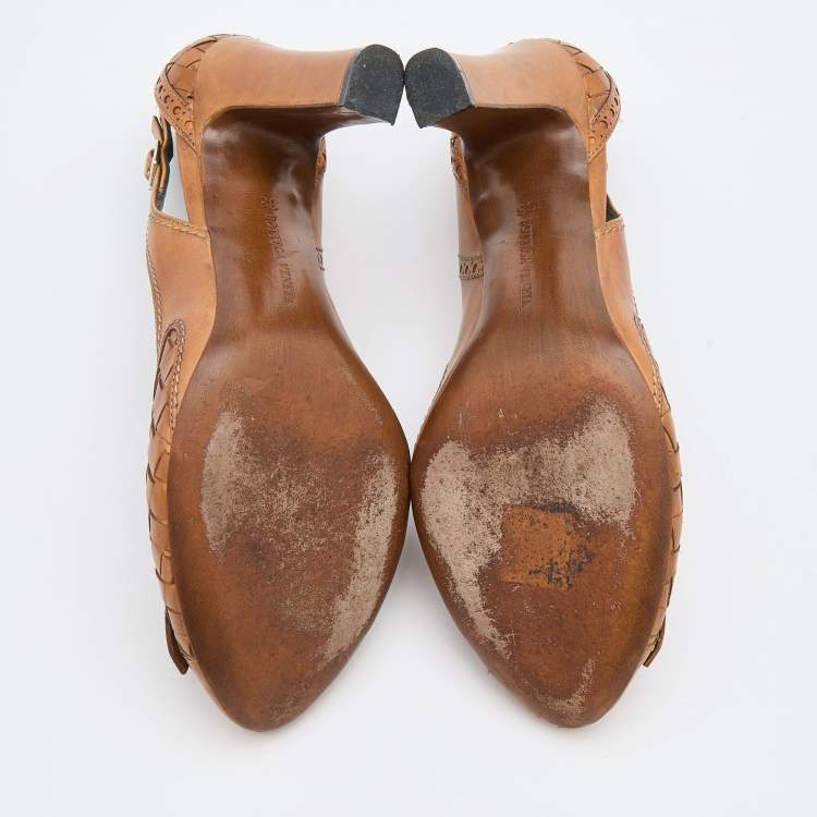 Pre Owned Bottega Veneta Brown Leather Fringe Detail Pumps Size 38