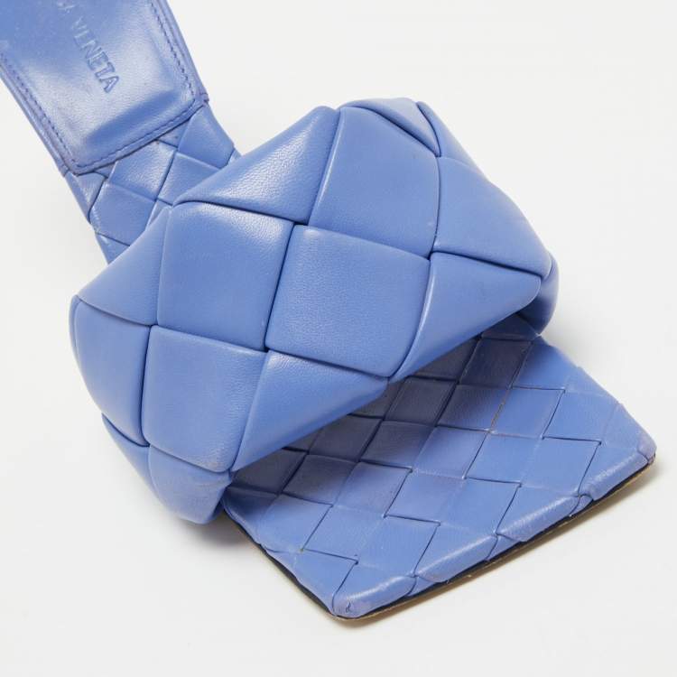 مملوكة مسبقًا Bottega Veneta Blue Quilted Leather Lido Slide Sandals Size 39.5