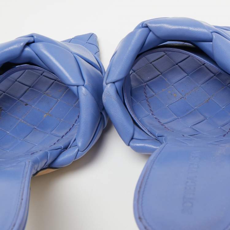 مملوكة مسبقًا Bottega Veneta Blue Quilted Leather Lido Slide Sandals Size 39.5