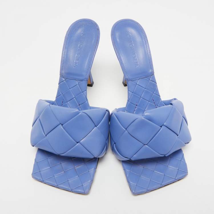 مملوكة مسبقًا Bottega Veneta Blue Quilted Leather Lido Slide Sandals Size 39.5