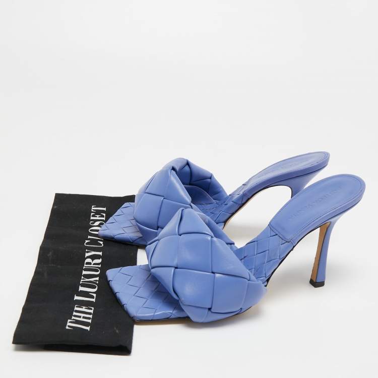 مملوكة مسبقًا Bottega Veneta Blue Quilted Leather Lido Slide Sandals Size 39.5