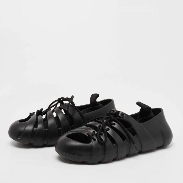 Pre Owned Bottega Veneta Black  Rubber and Fabric Lace Up Sneakers Size 38