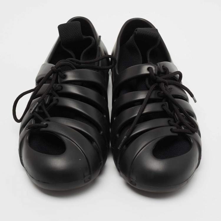 Pre Owned Bottega Veneta Black  Rubber and Fabric Lace Up Sneakers Size 38