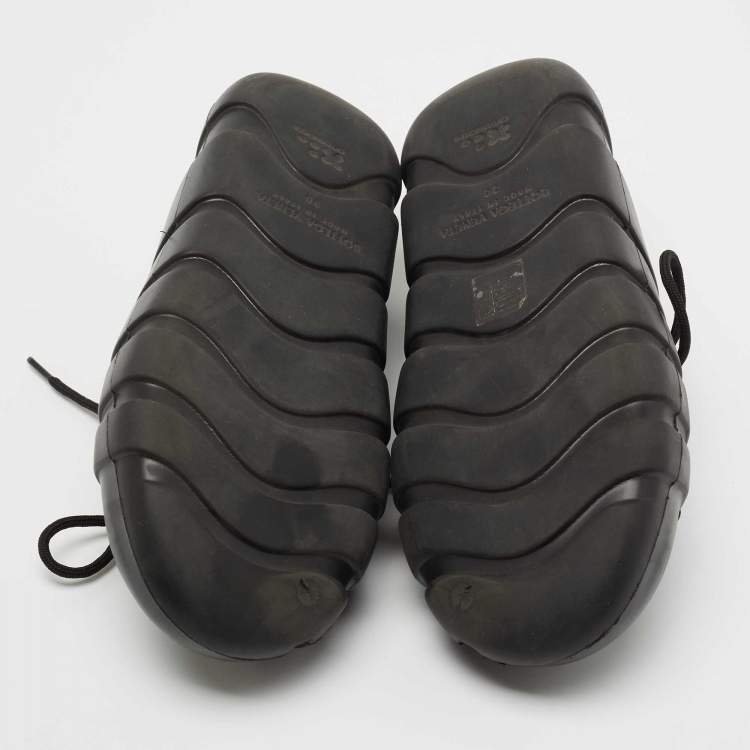 Pre Owned Bottega Veneta Black  Rubber and Fabric Lace Up Sneakers Size 38