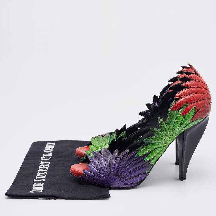 مملوكة مسبقًا Bottega Veneta Multicolor Python Leather Floral Pumps Size 40