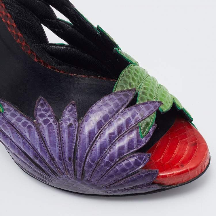 مملوكة مسبقًا Bottega Veneta Multicolor Python Leather Floral Pumps Size 40