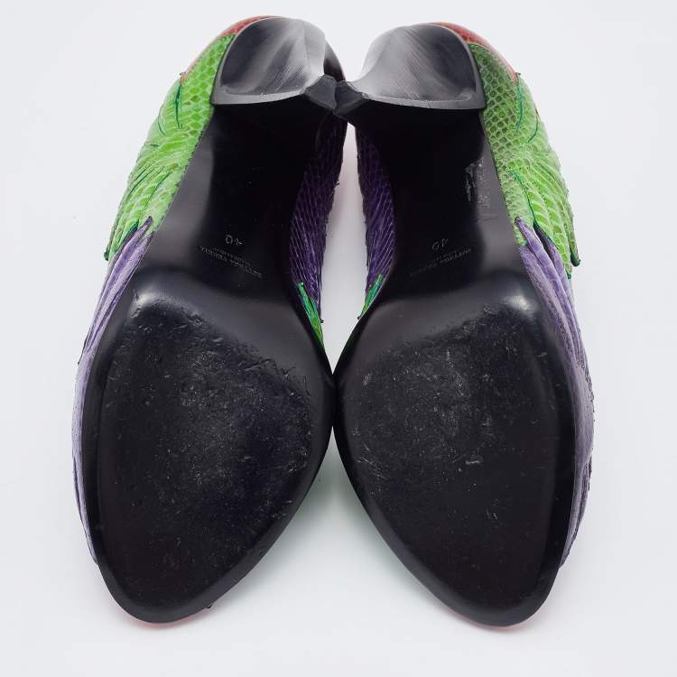 مملوكة مسبقًا Bottega Veneta Multicolor Python Leather Floral Pumps Size 40