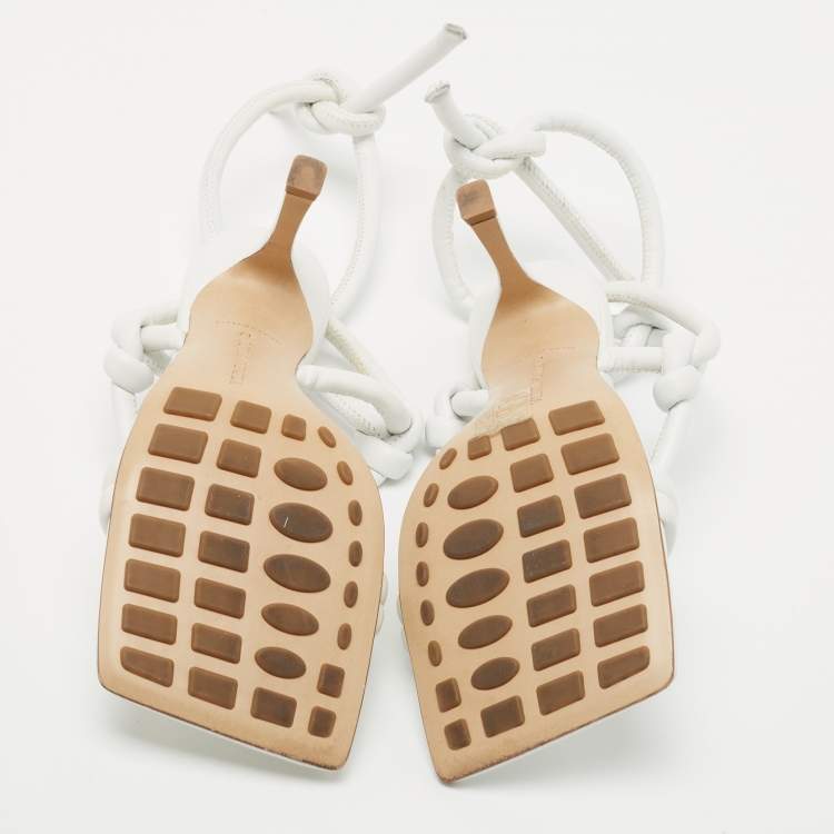 Pre Owned Bottega Veneta White Leather Knotted Ankle Strap Sandals Size 37