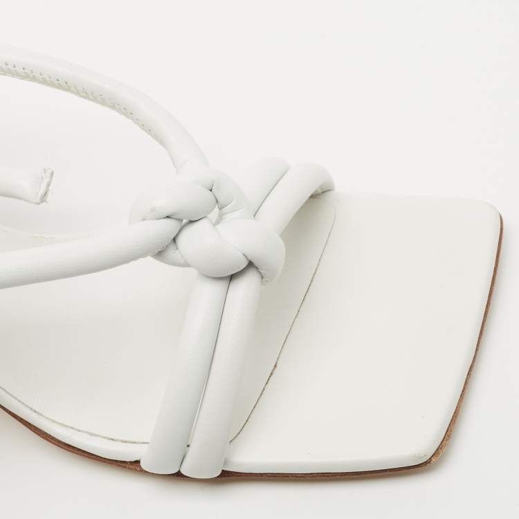 Pre Owned Bottega Veneta White Leather Knotted Ankle Strap Sandals Size 37