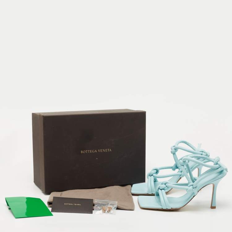 Pre Owned Bottega Veneta Light Blue Knotted Ankle Strap Sandals Size 38