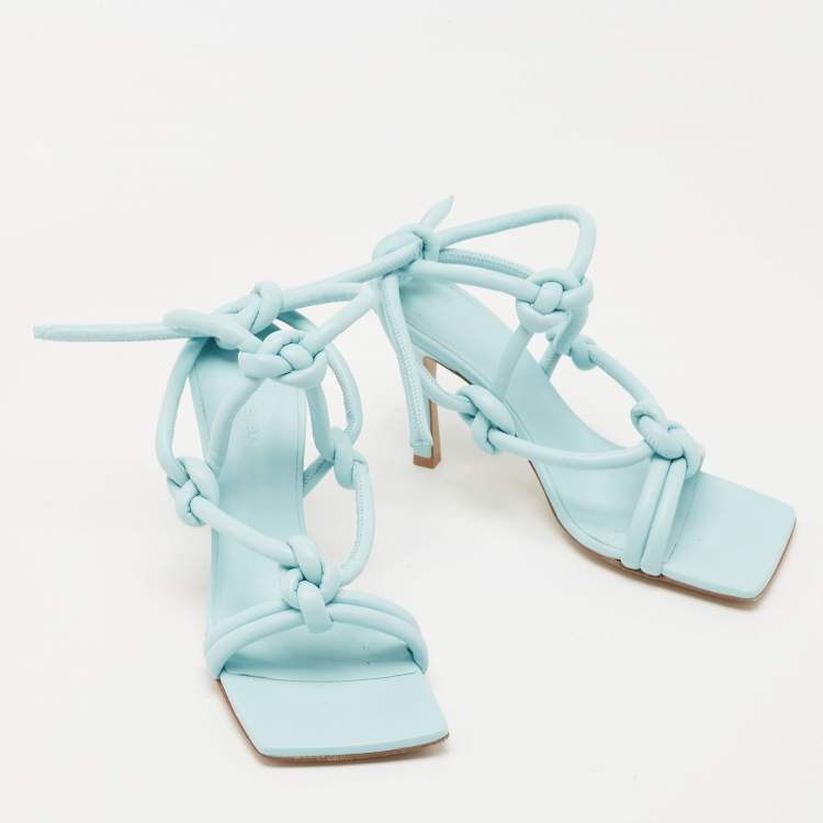 Pre Owned Bottega Veneta Light Blue Knotted Ankle Strap Sandals Size 38