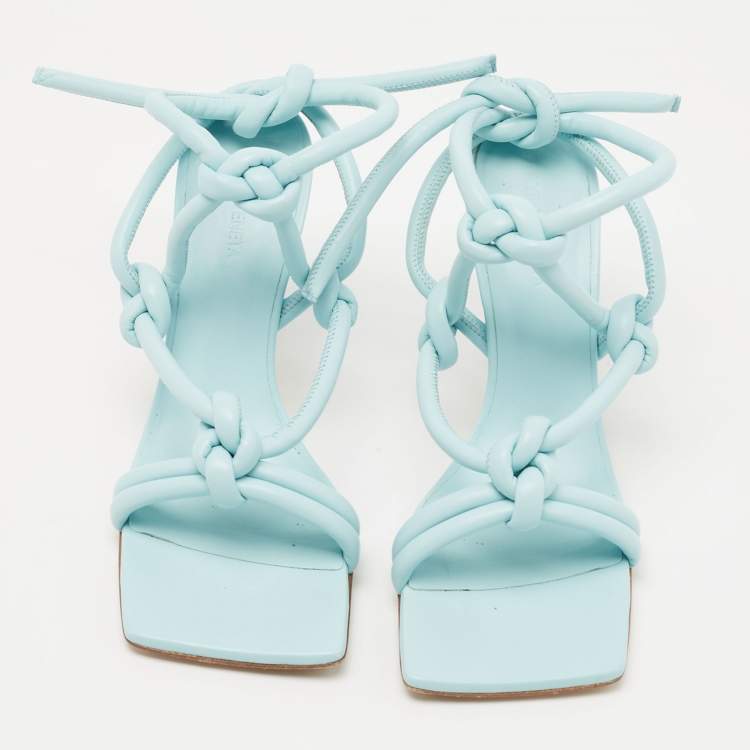 Pre Owned Bottega Veneta Light Blue Knotted Ankle Strap Sandals Size 38
