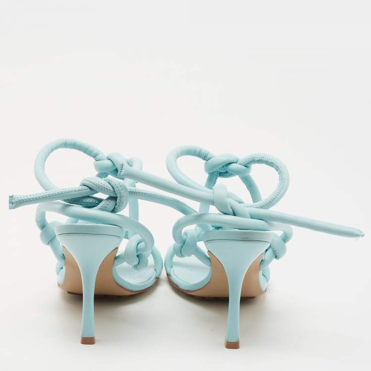 Pre Owned Bottega Veneta Light Blue Knotted Ankle Strap Sandals Size 38
