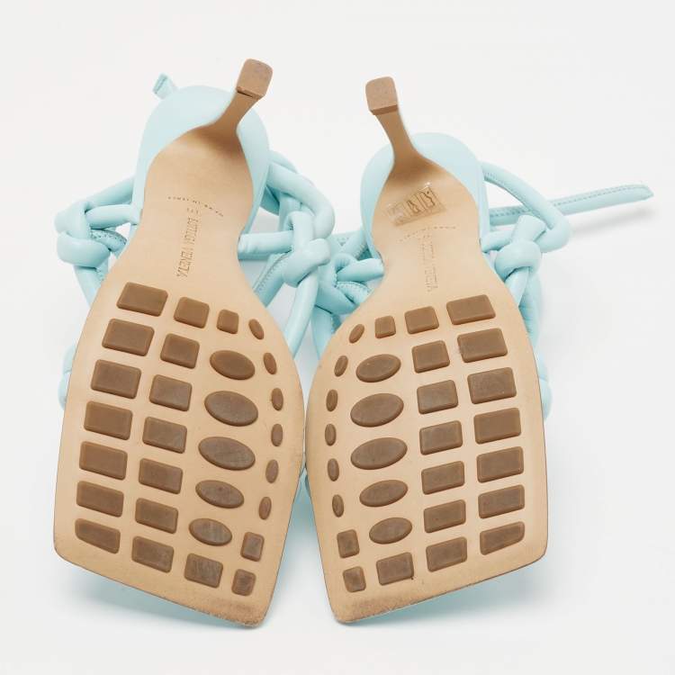 Pre Owned Bottega Veneta Light Blue Knotted Ankle Strap Sandals Size 38