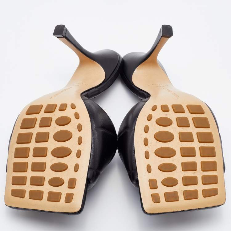 Pre Owned Bottega Veneta Black Leather Lido Slide Sandals Size 39.5