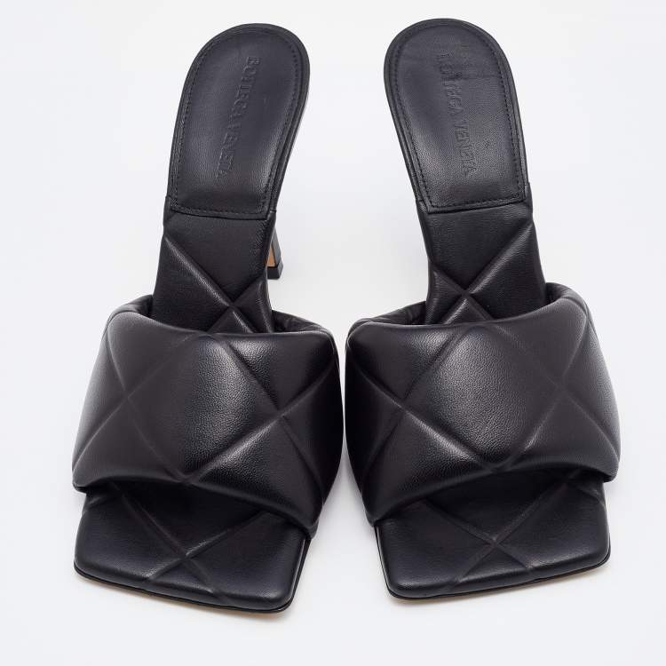 Pre Owned Bottega Veneta Black Leather Lido Slide Sandals Size 39.5
