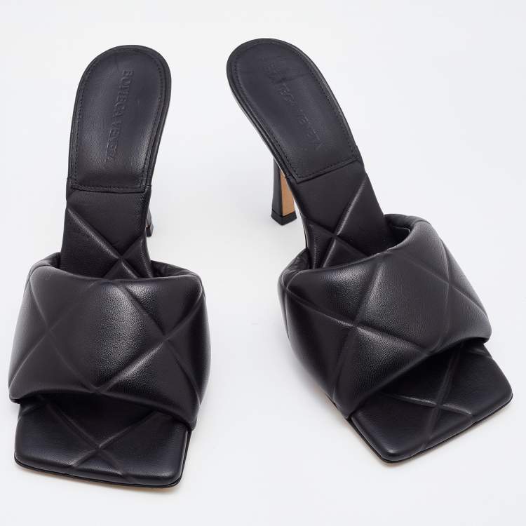 Pre Owned Bottega Veneta Black Leather Lido Slide Sandals Size 39.5