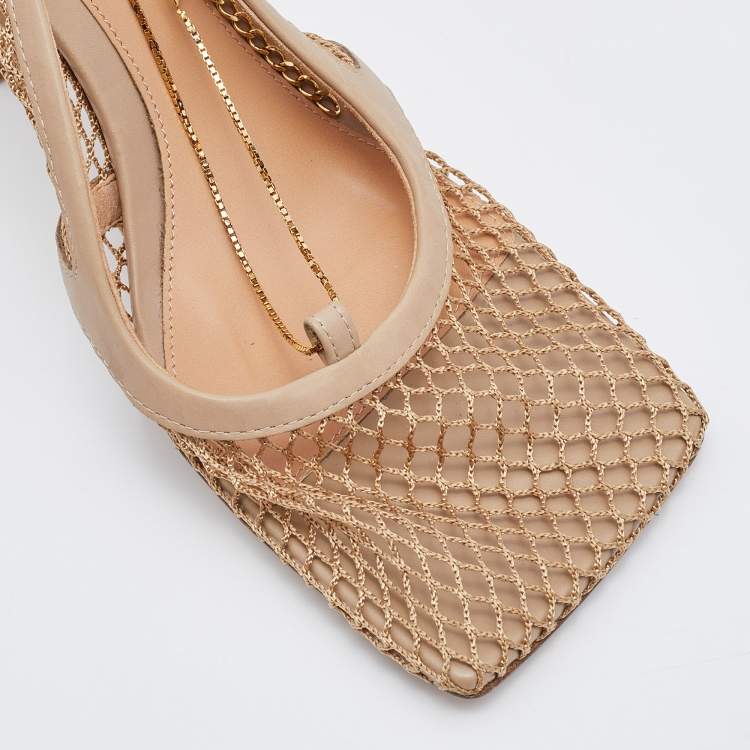 Pre Owned Bottega Veneta Beige Leather and Stretch Mesh Pumps Size 39