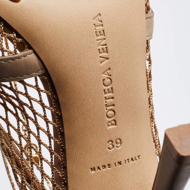 Pre Owned Bottega Veneta Beige Leather and Stretch Mesh Pumps Size 39