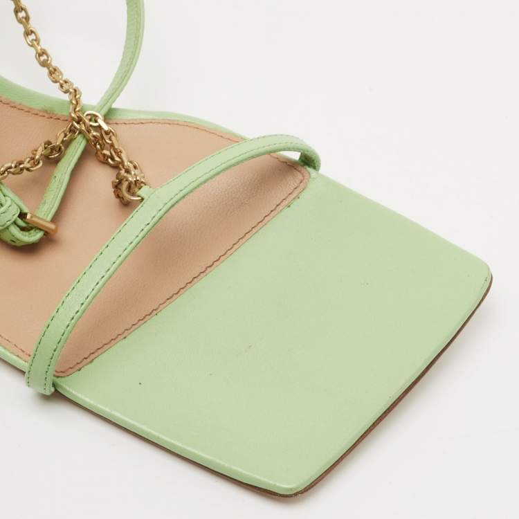 مملوكة مسبقًا Bottega Veneta Green Leather Chain Ankle Strap Sandals Size 40