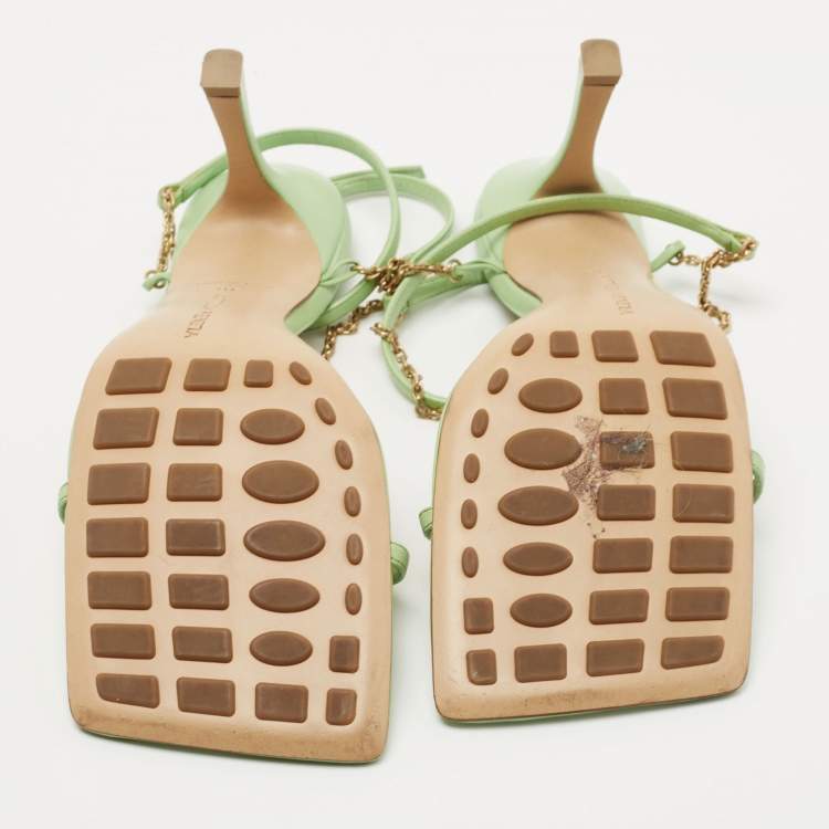 مملوكة مسبقًا Bottega Veneta Green Leather Chain Ankle Strap Sandals Size 40