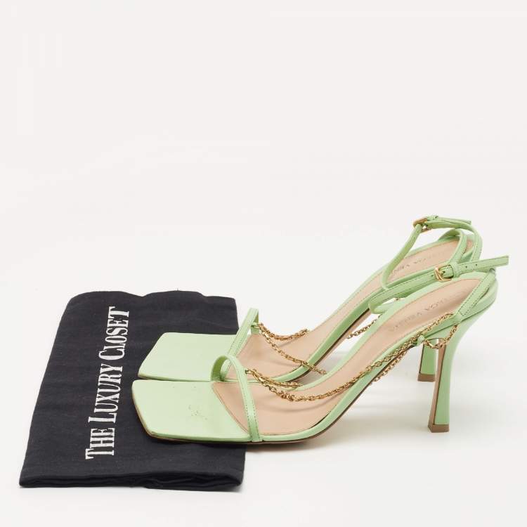 مملوكة مسبقًا Bottega Veneta Green Leather Chain Ankle Strap Sandals Size 40
