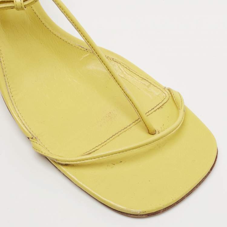 Pre Owned Bottega Veneta Yellow Leather Ankle Tie Sandals Size 40