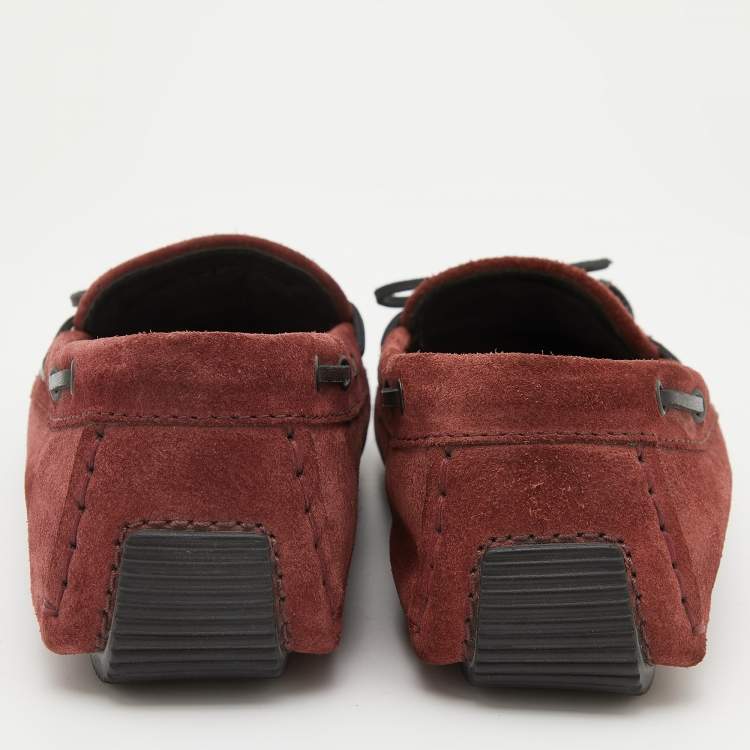 Pre Owned Bottega Veneta Burgundy Intrecciato Suede Slip On Loafers Size 36