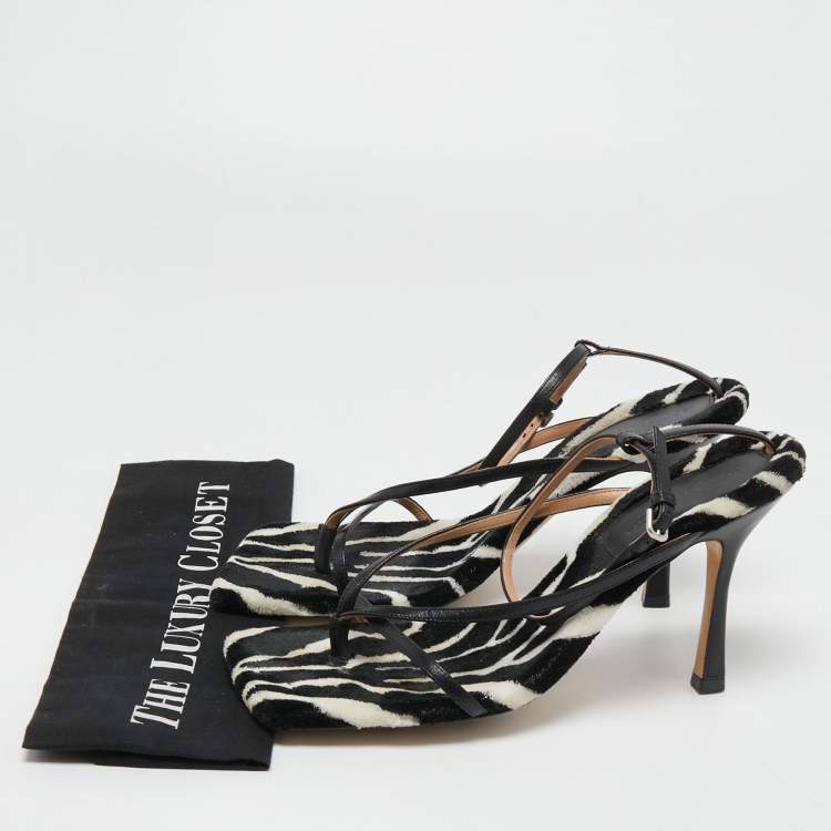 Pre Owned Bottega Veneta Black Leather Ankle Strap Sandals Size 40